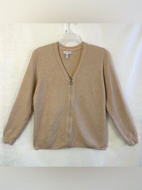 New Sport Savvy Women's Zip Front Long Sleeve Stone Beige Cardigan / Medium
